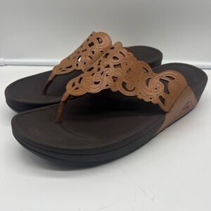 Fitflop Shoes Women's 10 Sandals Flora Brown Leather Stappy Strap Wedge Comfort